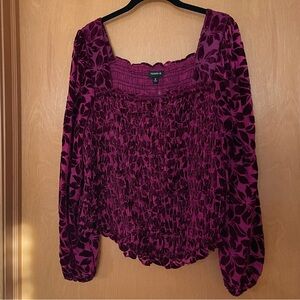 Torrid Velvet Smocked Blouson Sleeve Crop Top